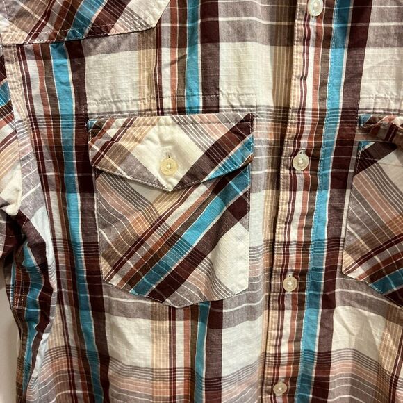 Patagonia Mens White Brown Shirt L Plaid Flannel Button Up Pockets Short Sleeve - Picture 10 of 13